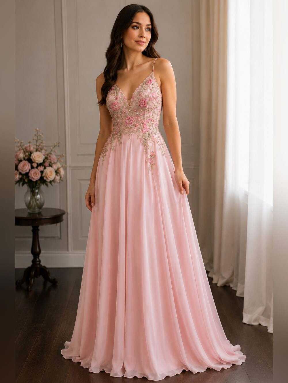 Jovani Elegant Pink Chiffon Dress